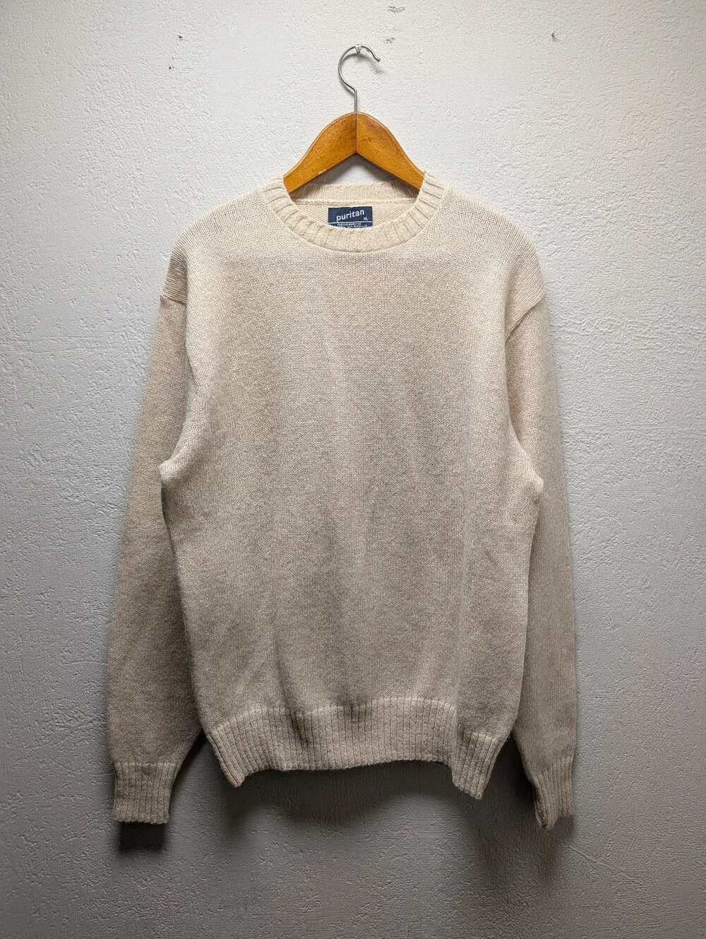 Vintage Puritan Aquamatic Mens XL Beige Wool Blend Crewneck Pullover Sweater